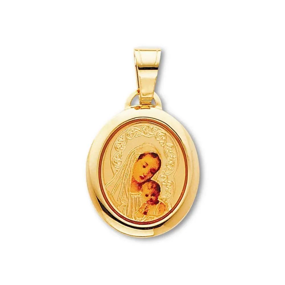 14K Yellow Gold Our Lady of Mt. Carmel Pendant By Tehrani Jewelry